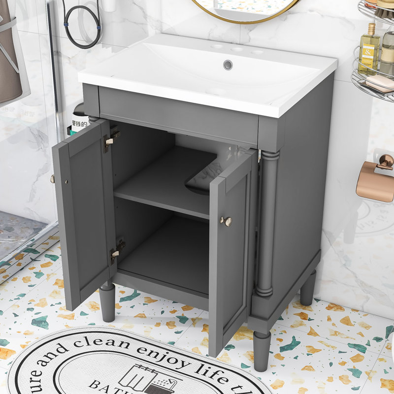 Meuble-lavabo avec lavabo supérieur et armoire de rangement à 2 niveaux Clita, Gris