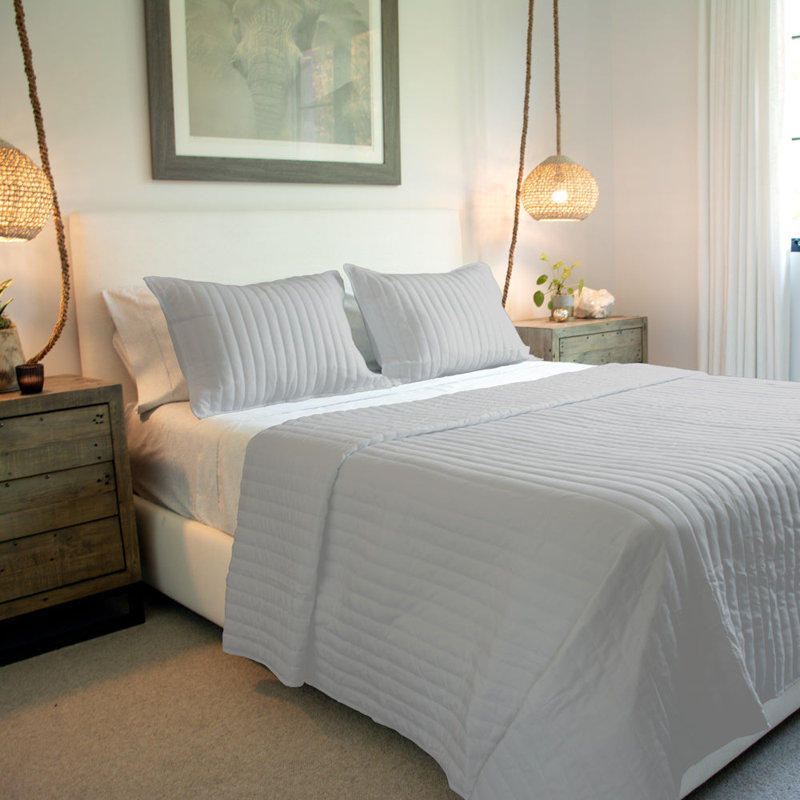 Essentials Vertical Stripes 3Pc. Quilt Set, Light Gray, Queen Quilt + 2 Pillow Shams