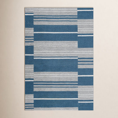 Puget Blue Hand-Woven Striped Outdoor Rug