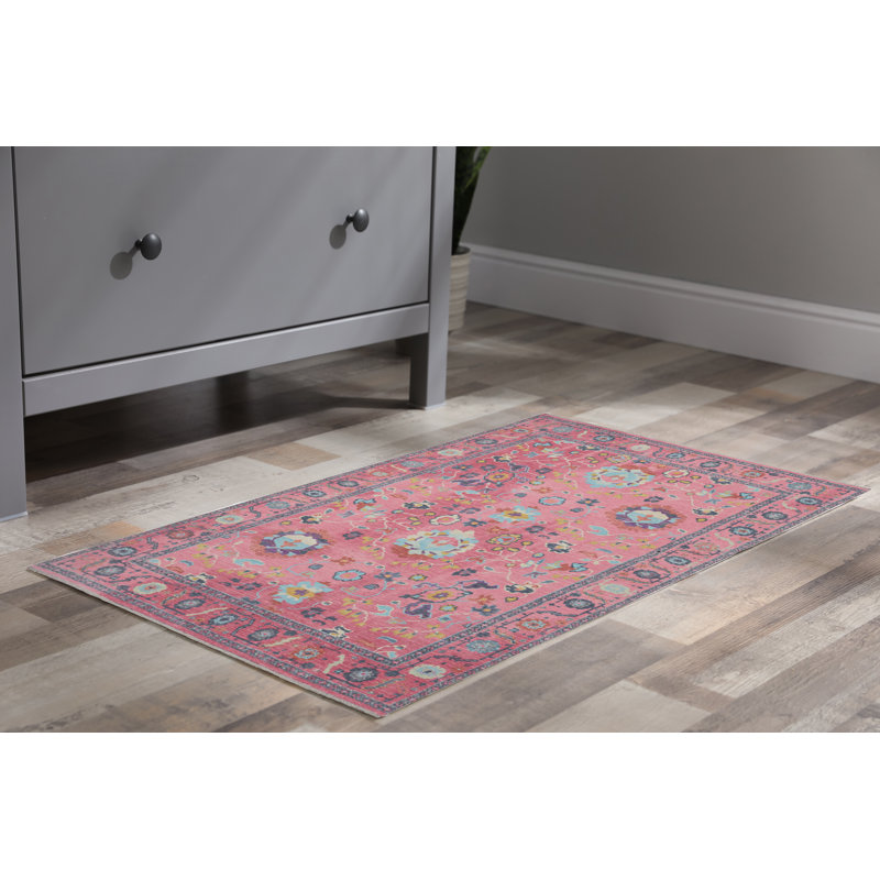 Laurel Aydin Machine Woven Polyester No Pattern Area Rug in Pink, Runner 2'2" x 10'