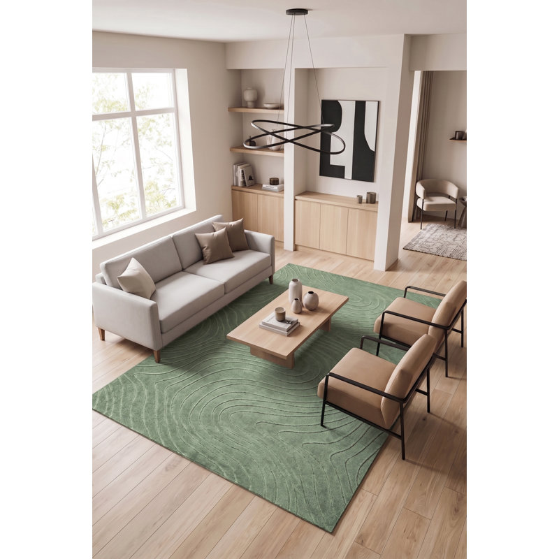 Tapis Somos lavable à la machine moderne, couleur sauge, Sage, Rectangulaire 8 pi x 10 pi