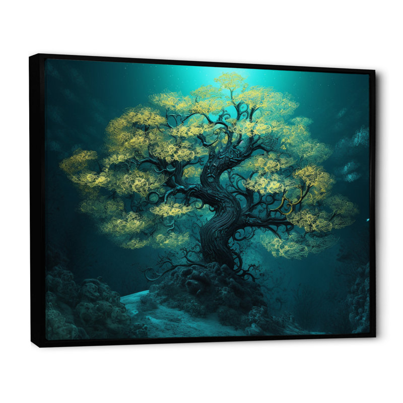 Ruud " Glowing Bonsai Tree I ", 24" H x 32" W x 1" D, Black Floater Framed