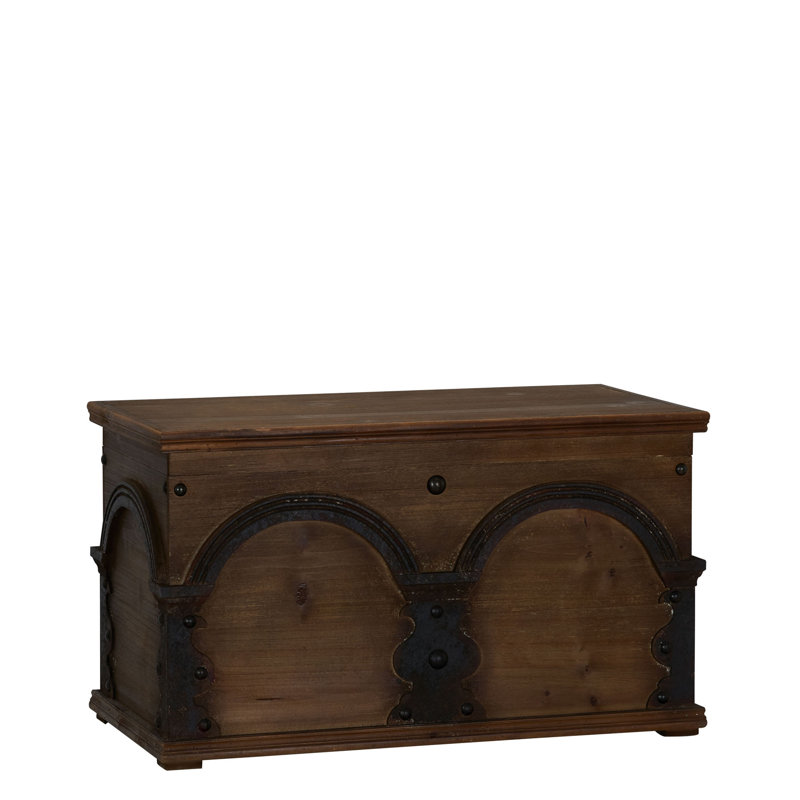 Small Wooden Arch Storage Trunk with Hinged Lid Stained