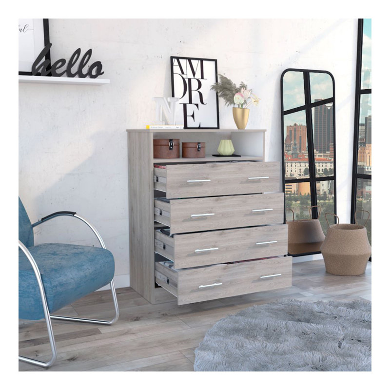 Commode rectangulaire à 4 tiroirs Dover, Gris clair