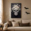 Art mural sur toile, crâne blanc avec fleurs blanches et branches sur Halloween-1074581727