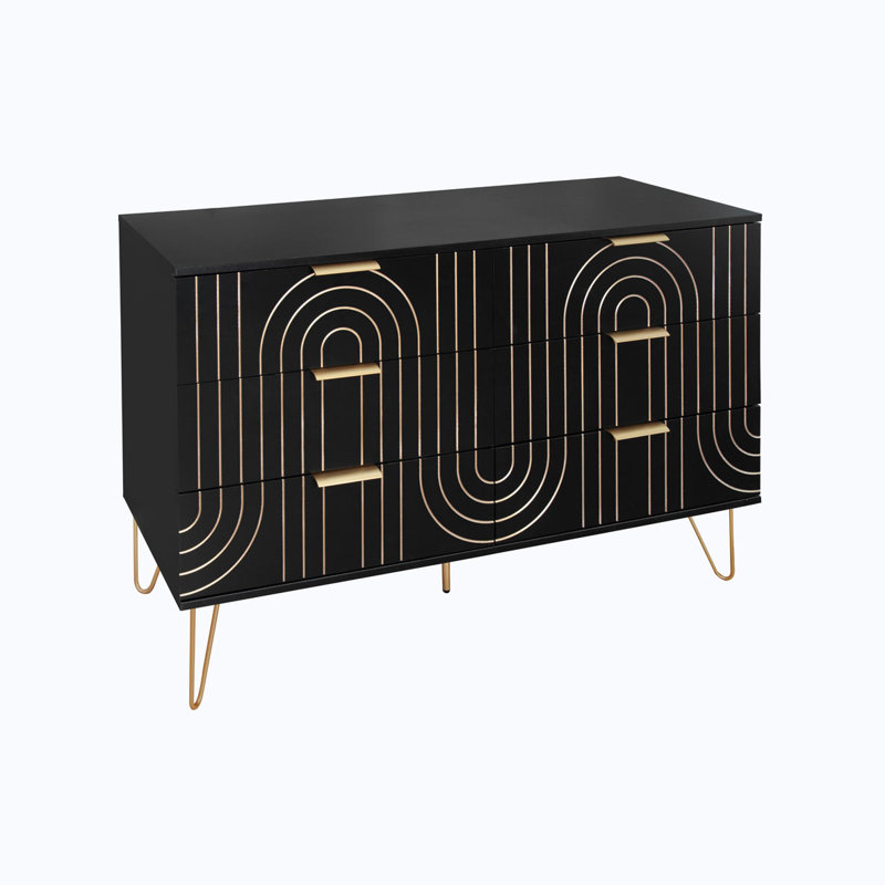 Commode de rangement à 6 tiroirs, Noir, noir, noir, noir