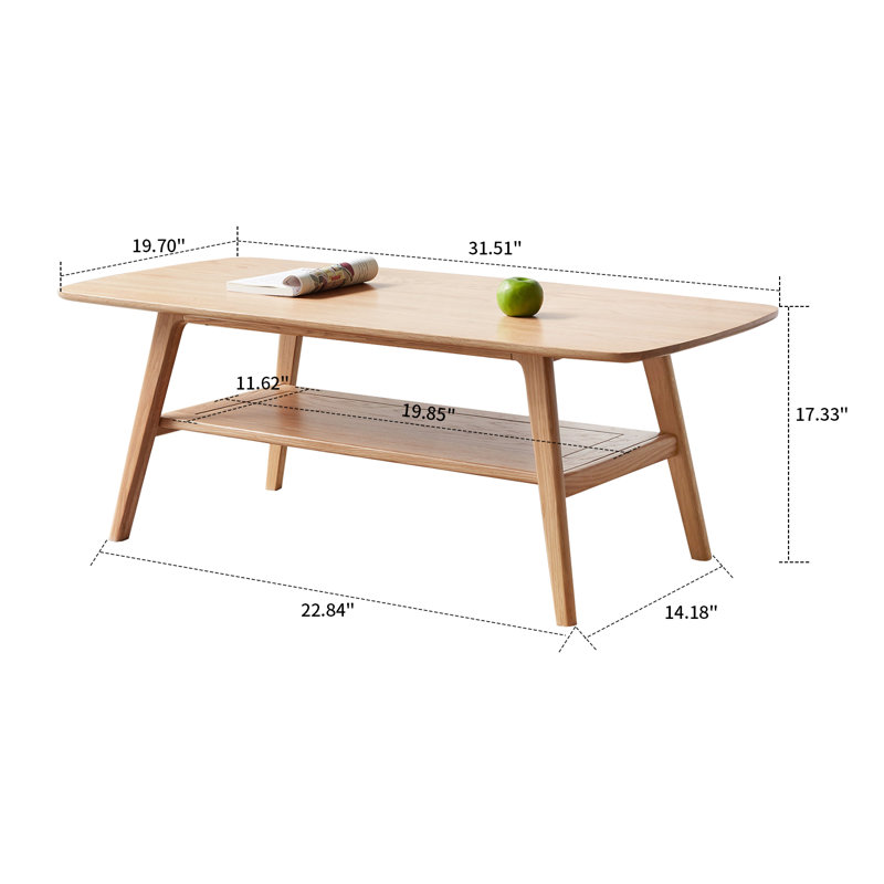 Kaboentle Solid Wood Coffee Table with a Bottom Shelf, 17.33" H x 31.52" L x 19.7" W