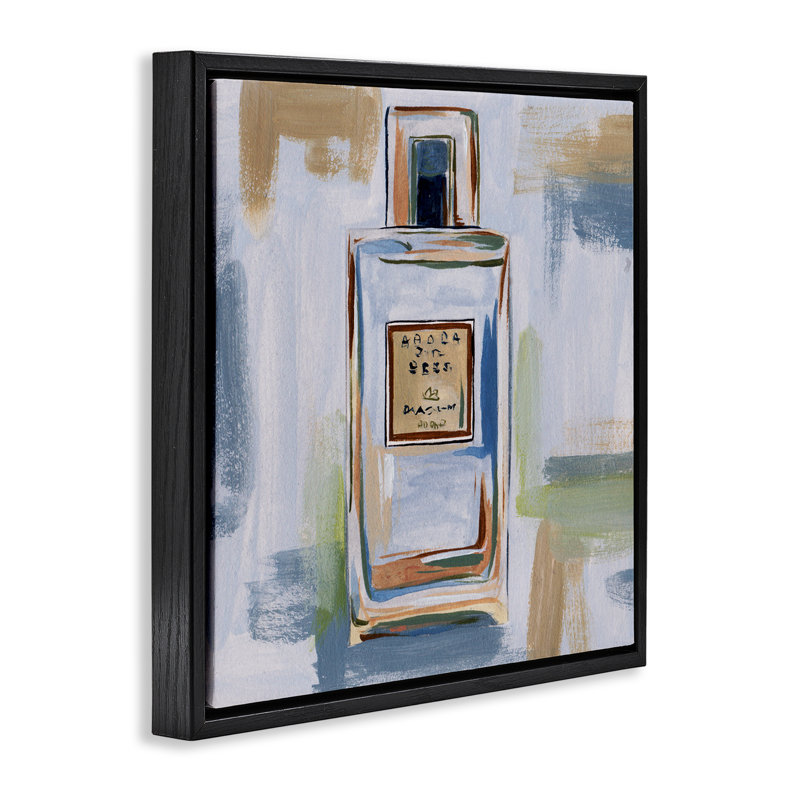 «Neutral Perfume Bottle Floater» par Melissa Wang, H 18 po x l 18 po, Cadre flottant noir de jais