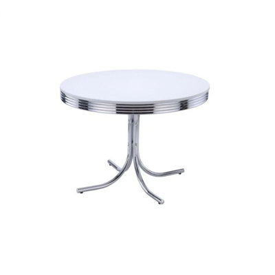 Table de salle à manger ronde, blanche et chromée