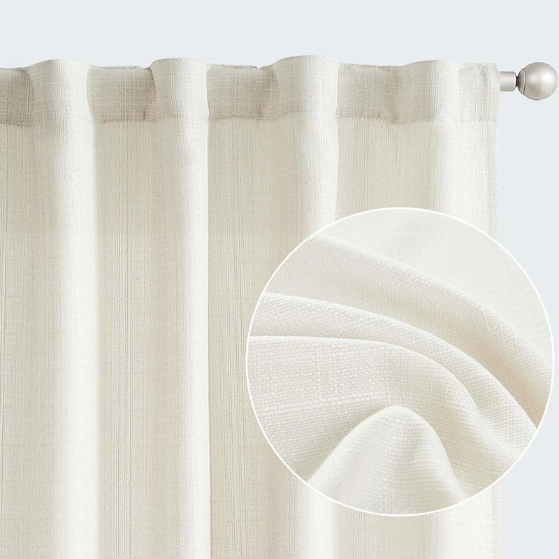 Rod Pocket Farmhouse Linen Textured Curtains, Ivory, 38" W x 90" L