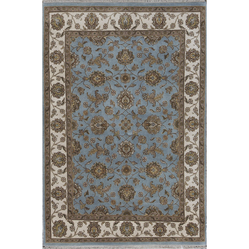 Tapis bleu et ivoire de haute qualité noué à la main