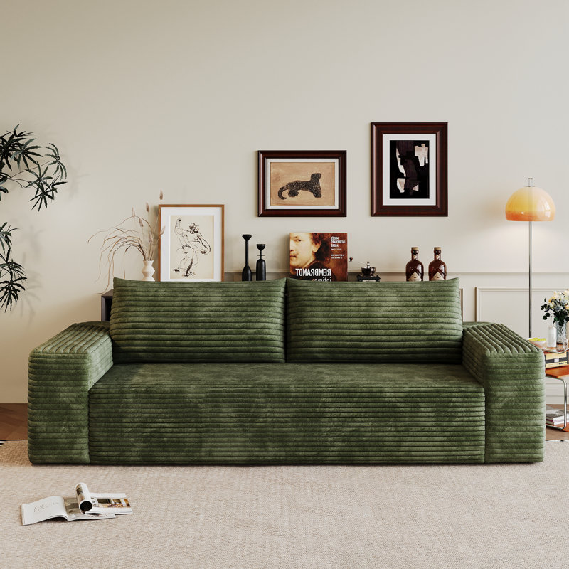 Canapé en velours côtelé avec coussin moelleux, Vert