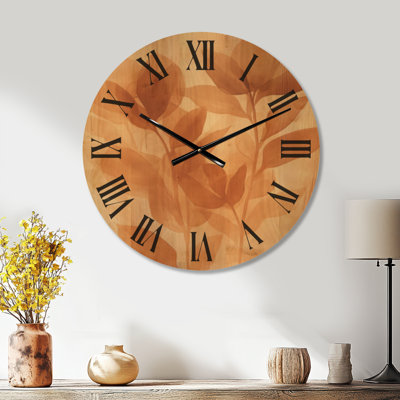 Grande horloge murale Mid-Century en bois - Botanique caramel