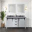 Meuble-lavabo double blanc l 60 po x P 22 po, comptoir en quartz gris, ensemble de robinets et miroirs 24 po
