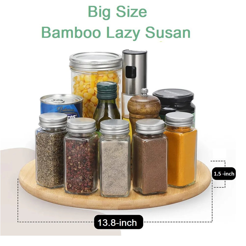 Briyonna 13.8 inch Round Bamboo Big Lazy Susan Turntable for Cabinet, Countertop, Table