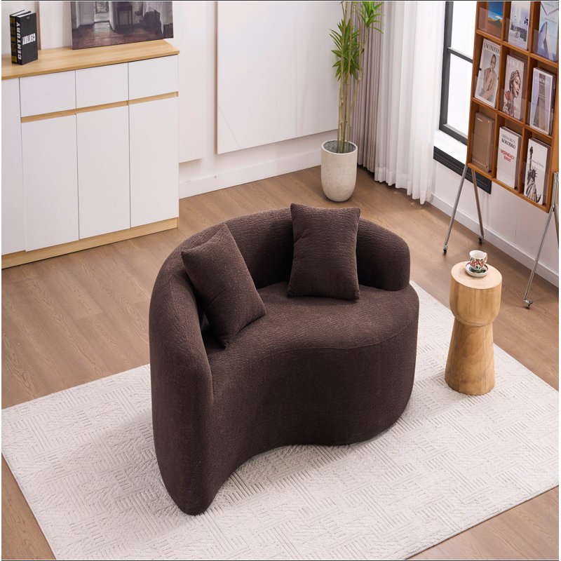 Causeuse éponge pleine compression, canapé à double profondeur courbé en S, chenille brune modulaire pour les petits espaces et la méditation, L 66,9 po, 400 lb