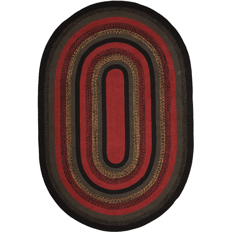 Tapis en coton tressé à motif géométrique rouge / noir / gris Amadeu, Ovale 3 pi x 5 pi