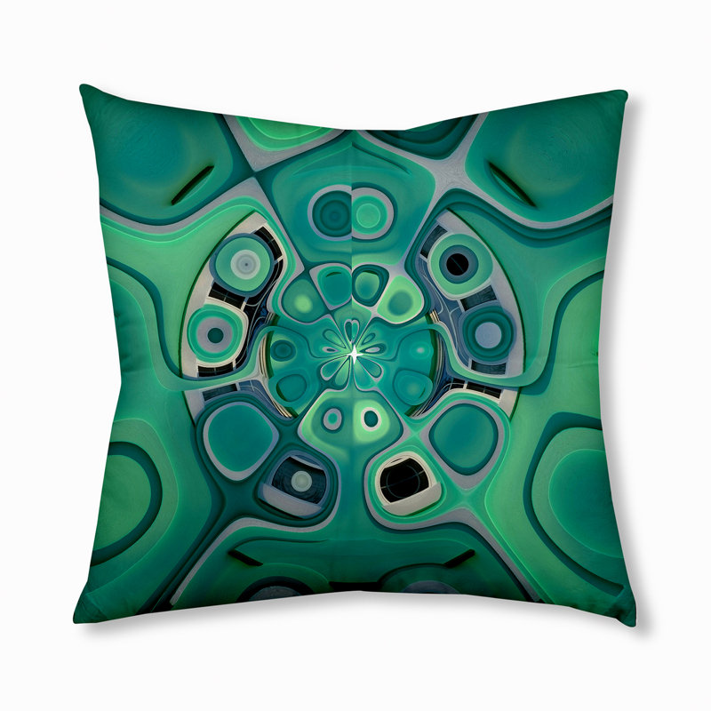 105 - Coussin de sol touffeté à motif d'étoile verte bohémienne et éclectique, 26 po x 26 po