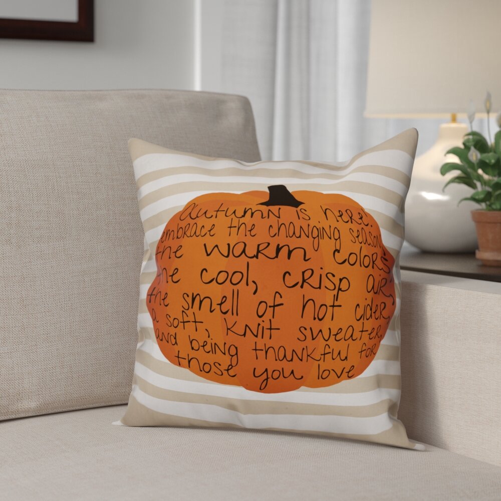 Gracie Oaks Yema Fall Pumpkin Throw Pillow Cover & Reviews