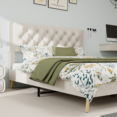 Modern Tufted Wingback Upholstered Platform Bed