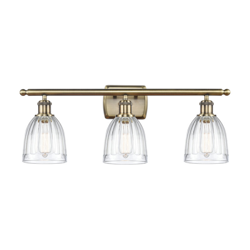 Éclairage pour meuble-lavabo 3 lumières à intensité réglable en laiton antique, Transparent, DEL