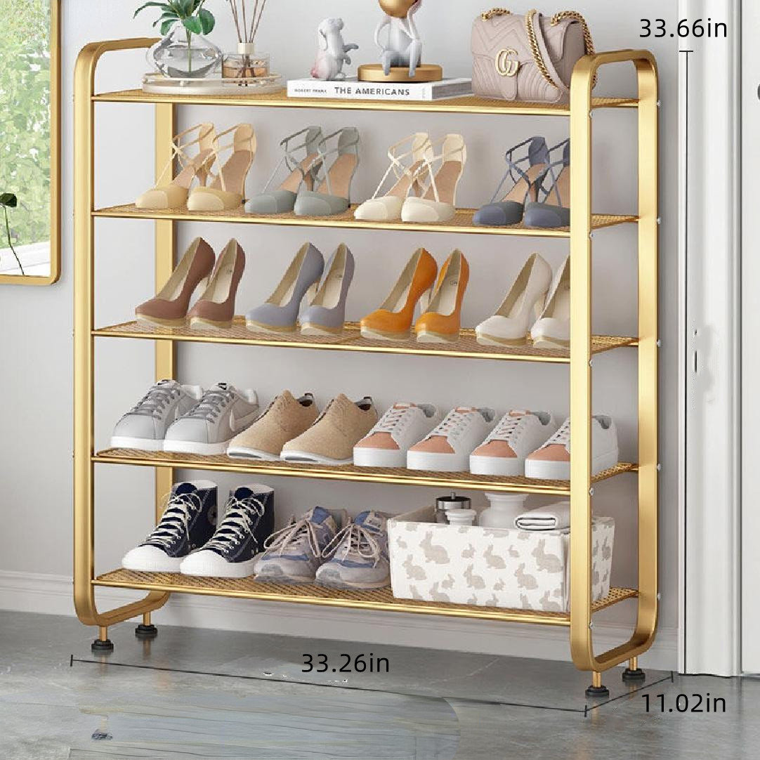 6 Pair Shoe Rack Etta Avenue Finish: Gold/White