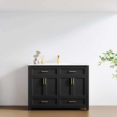 Meuble-lavabo noir moderne 48 po avec lavabo en céramique - Luxueux et fonctionnel