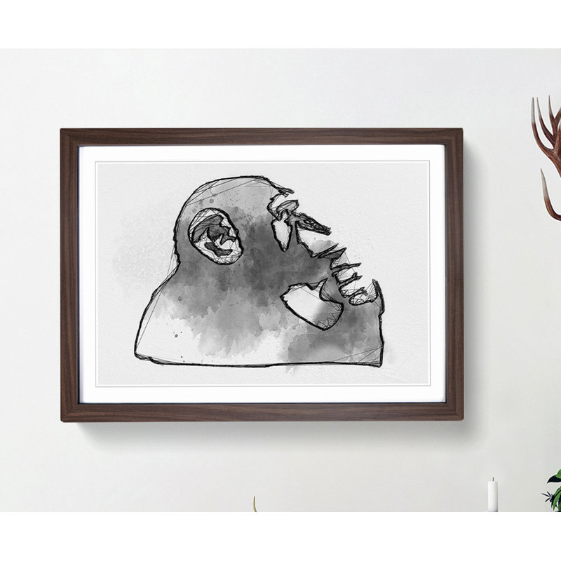 Thinker Monkey by Banksy - Framed Print, 60cm H x 91cm W x 2cm D, Walnut
