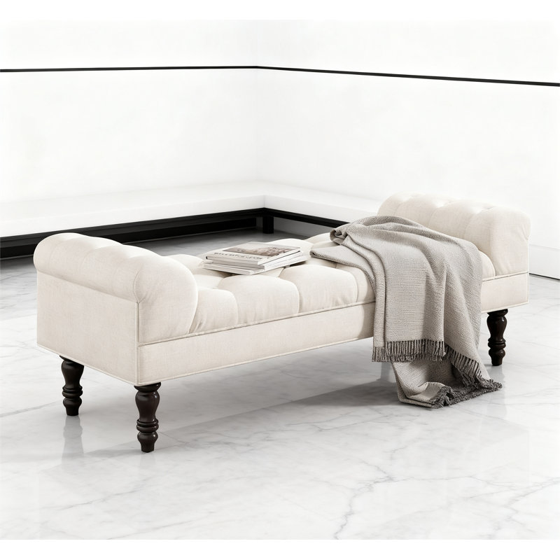 Banc de bout capitonné à boutons, Beige
