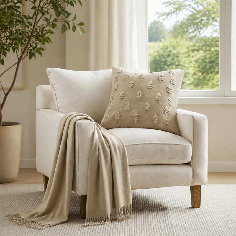 Housse de coussin en coton brodé, Sage
