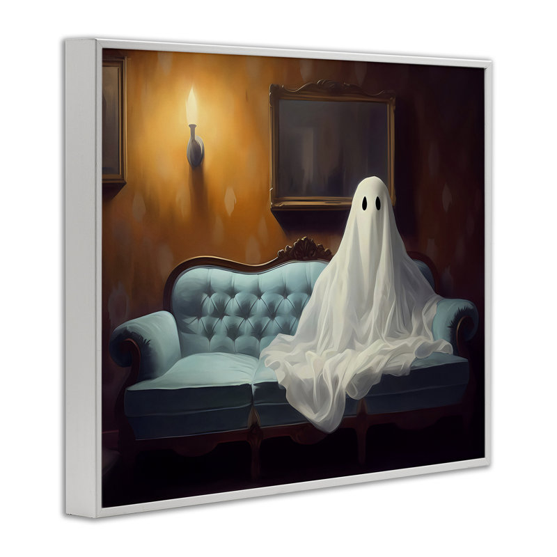 Ghost on Spooky Blue Couch, estampe numérique, design par LSR Design Studio, H 11 po x l 14 po
