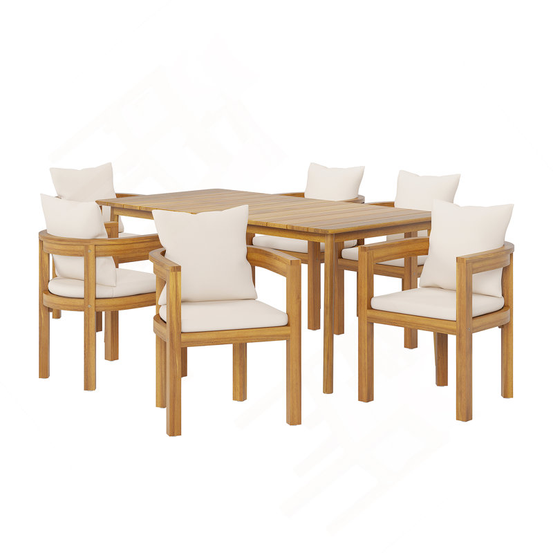 Abaco Outdoor Patio 7PCS Dining Set (6PCS Acacia Wood Dining Chair And 1PC Acacia Wood Dining Table)