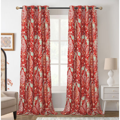 Floral Teal Curtains for Bedroom 80% Blackout Thermal Insulated Lined Double Layer Vintage Peacock Printed Pattern Darkening Drapes for Living Room Grommet 2 Panels