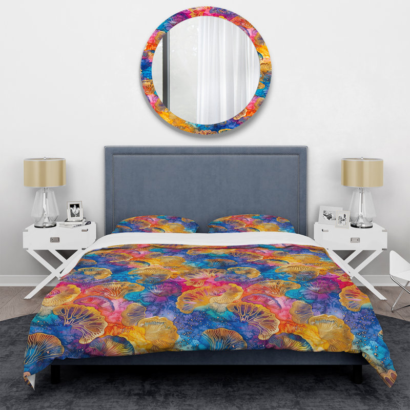 Bleu jaune Modern Sea Treasures - Ensemble de housse de couette moderne, Housse de couette simple et deux taies décorative