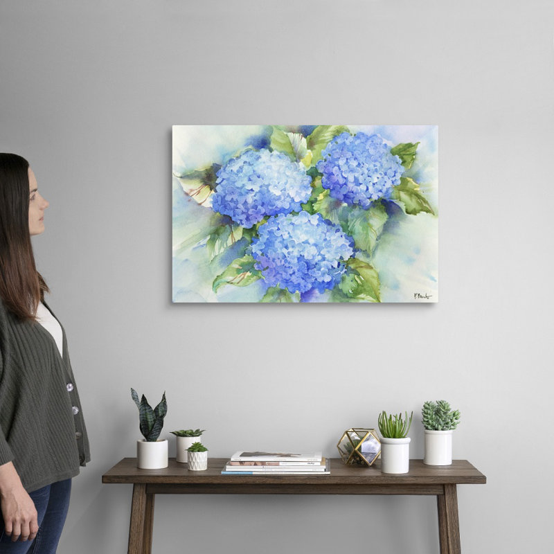 Art sur toile bleu ciel hortensia, H 20 po x l 30 po x P 1,25 po, Toile tendue