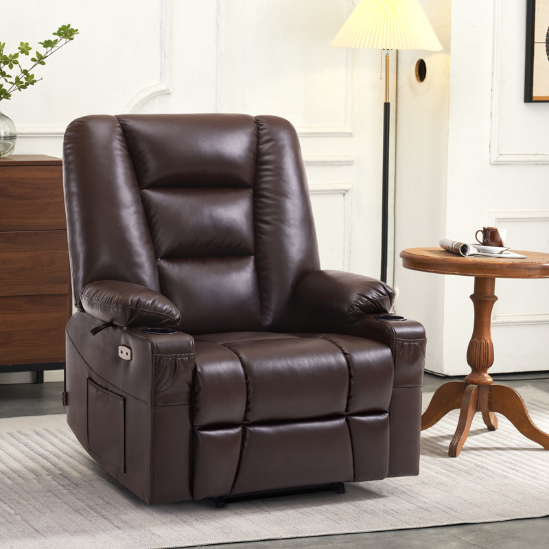 Fauteuil inclinable électrique avec massage et chaleur Ellamae, Similicuir brun foncé