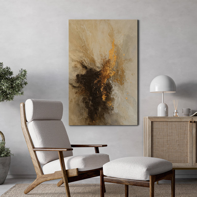 Abstract Earthy Black and Beige Canvas Wall Art - Modern Painting Print, Neutral Contemporary Art Print for Living Room, Office, or Bedroom Decor
