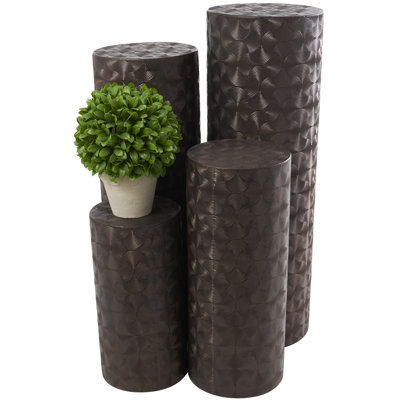 Radomil Metal Tall Slim Abstract Brown Pedestal Table with Grooved Shell Design Set