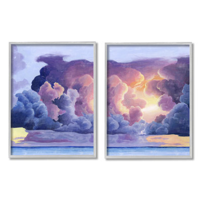 «Nautical Horizon Sunset Sky Mauve Blue Clouds» par Grace Popp - ensemble de 2 peintures