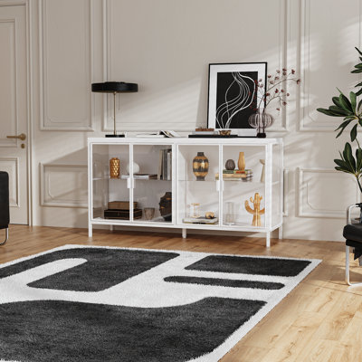 Modern Accent Cabinet With Tempered Glass Doors, Adjustable LED Lighting, And Ample Storage by Latitude Run