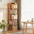 5 Tier 360° Rotating Round Spinning Bookshelf With Curved Edge, Wraparound Baffle And Ample Storage For Small Spaces In Bedroom, Office, Wood Color Display Double - Layer Base, Stable Edge