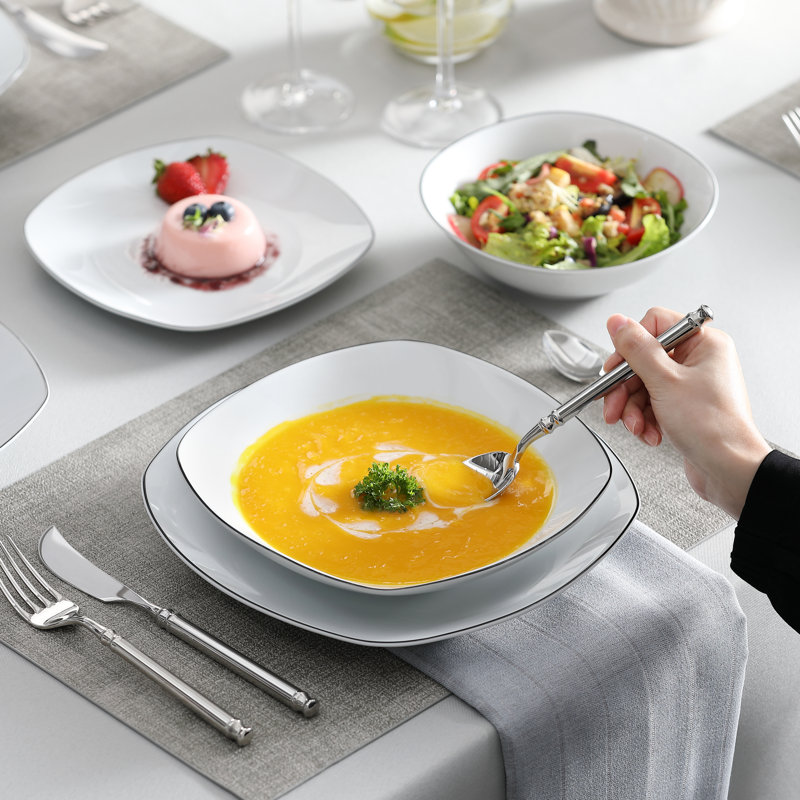 24 Piece Dinnerware Set, Service for 6, Elisa/Black Rim