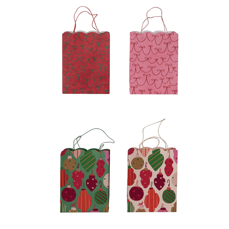 Sac cadeau en papier festonné avec motif ornemental / nœud
