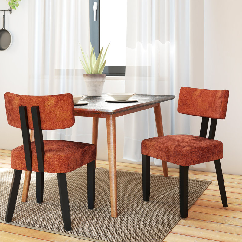 18'' H Mid Century Upholstered Side Dining Chairs With Solid Wood Legs,, Orange, 2, Black