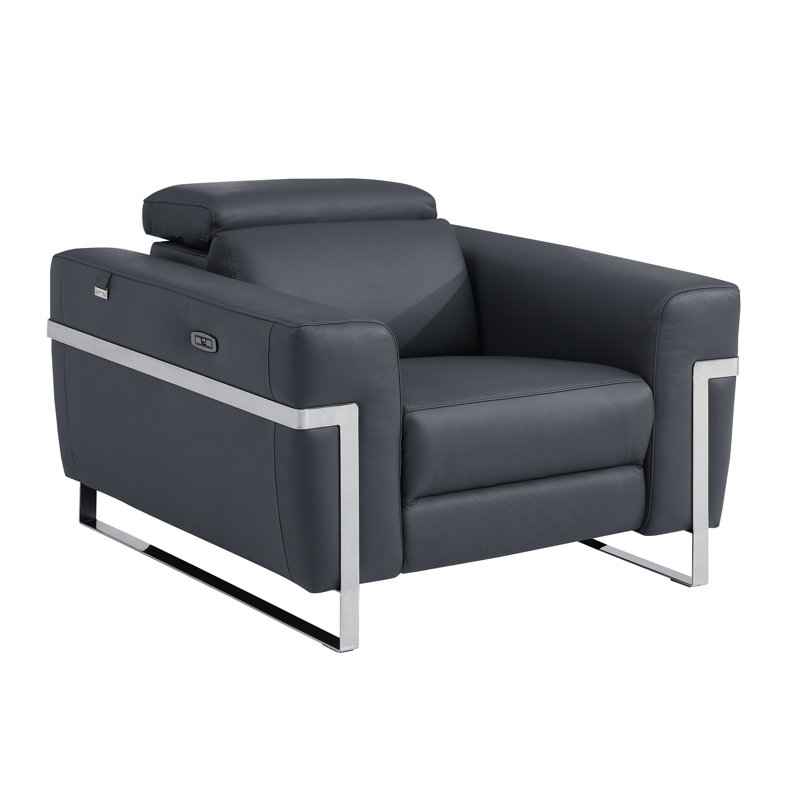 Fauteuil inclinable électrique en cuir italien Global Charler, Grey Leather