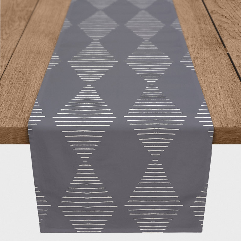 Black Line Diamonds Outdoor Table Runner, 90" x 16", Green