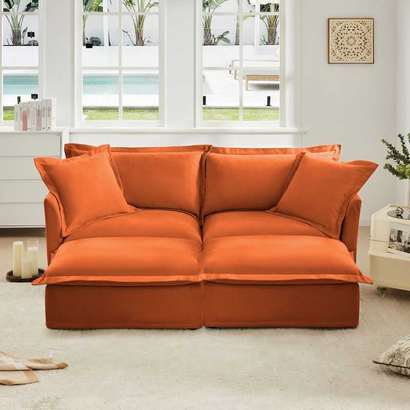 2 places, chenille orange, repose-pieds avec housse, ensemble de cinéma maison convertible, confort luxueux, rembourrage en éponge, conception élégante en cascade, configurations de sièges multiples, amovible