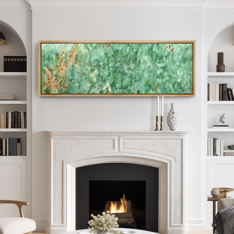 " Emerald Whisper Abstract Greenery Modern Art Calm Warm Extra Large Artwork Pictures ", 20" H x 60" W, Natural