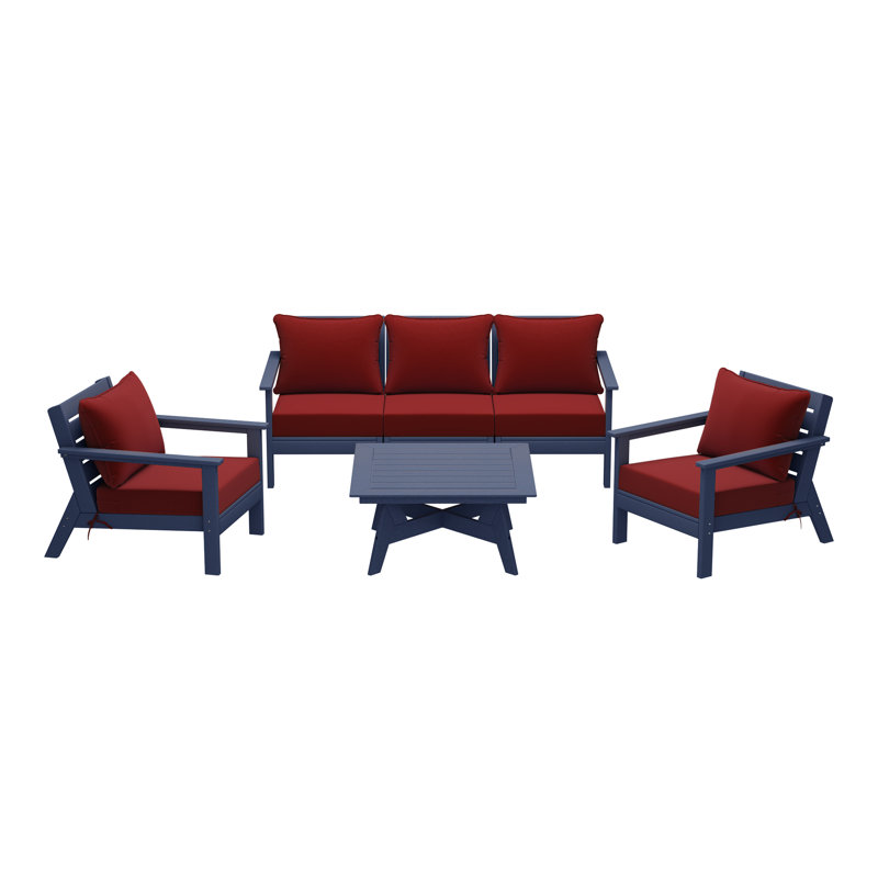 6-Piece Deep Seating Set, Red, Navy Blue