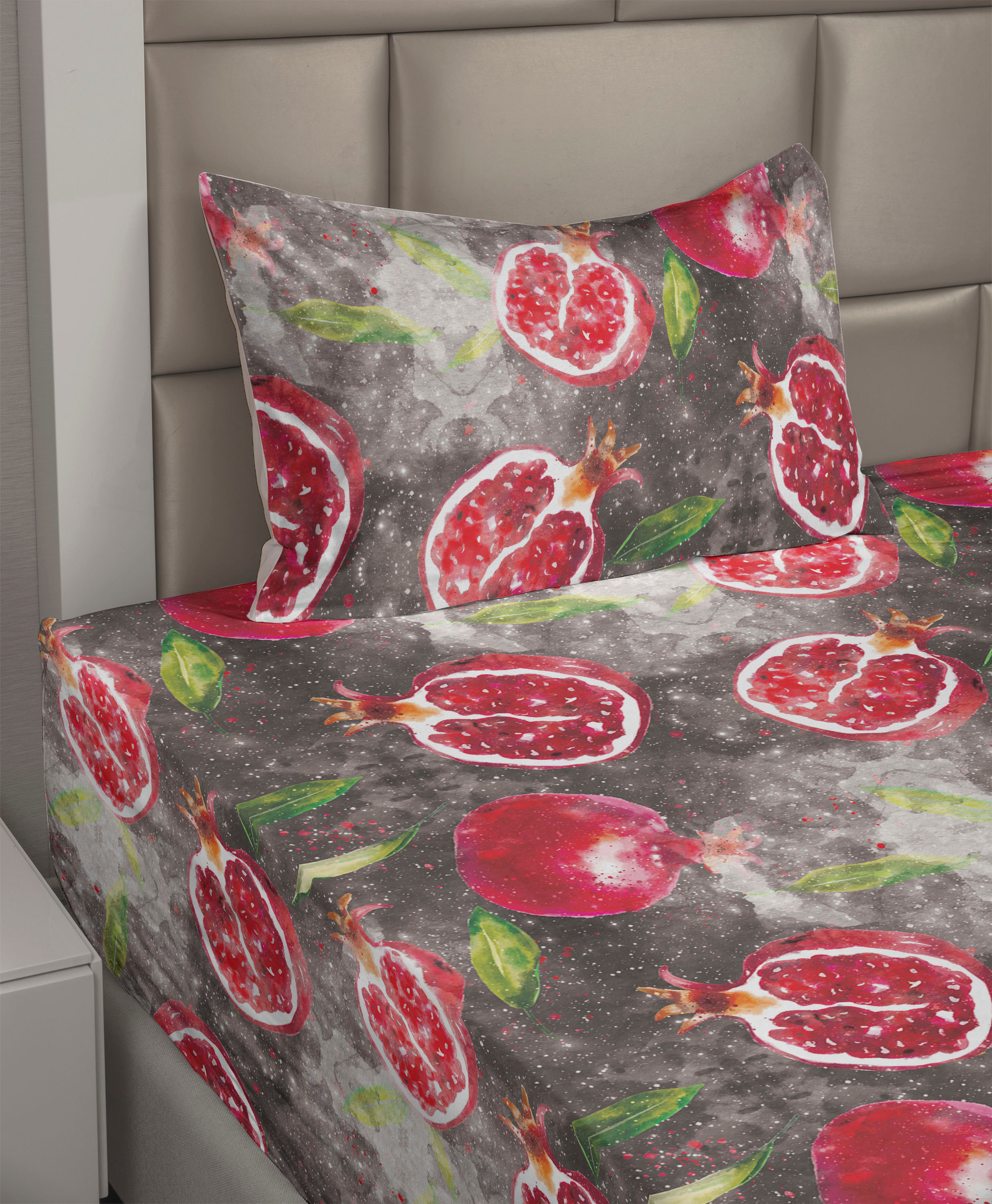 Ambesonne Fruits Themed Sheet Set Grunge Pomegranate Dark Pink Pale ...